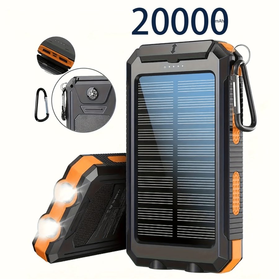 Portable Solar Mobile Phone Charger, Camping External Battery Charger For Mobile Phones, 2 USB/ LED Flashlights With Compass For Outdoor Activities, 15800/20000mAh Portable Solar Power Bank - Image 3