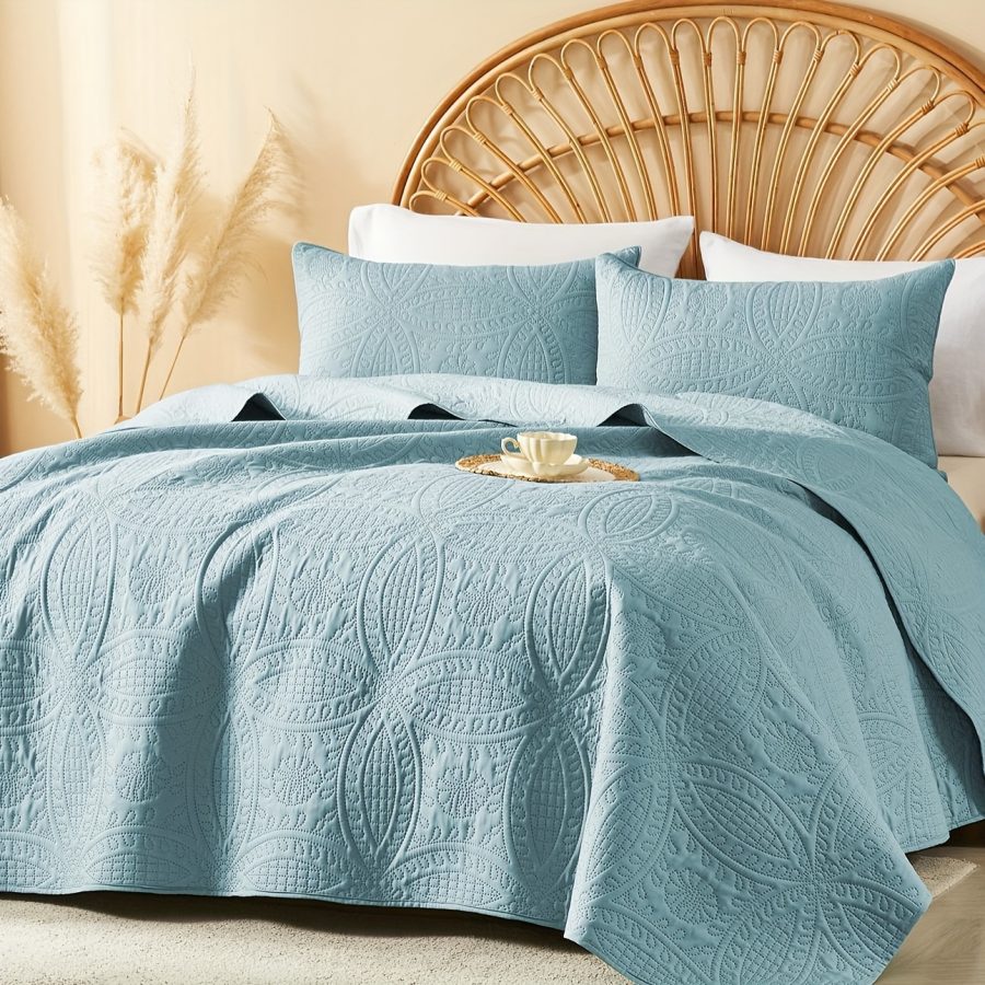 3pcs Quilt Set Bedspreads - Soft Cool & Refreshing Summer Quilt Lightweight Microfiber Bedspread - Modern Style Coin Pattern Coverlet For All Seasons - Gifts For The Family (1 Quilt, 1 Or 2 Pillow Shams) - Image 19