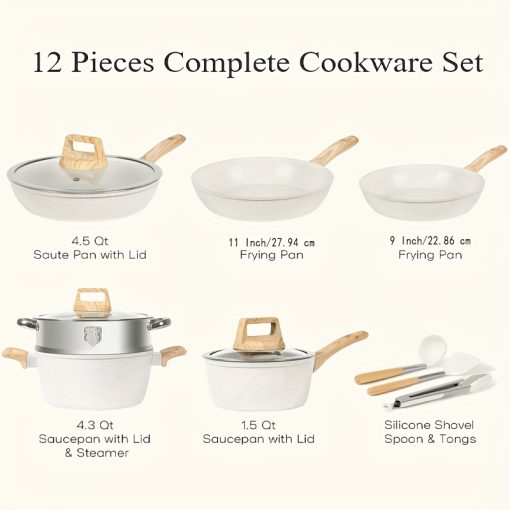12/5 POTS And Pans Set, Non-stick Cookware Set, Induction Cookware Non-stick Granite Cooking Set, Including Frying Pan, Pan, Steamer, Silicone Spatula And Tongs, Father'S Day Gifts - Image 5