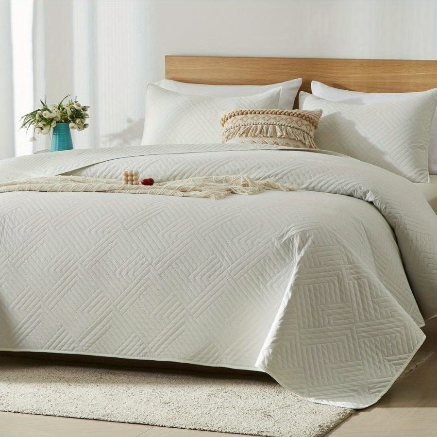 3pcs Quilt Set Bedspreads - Soft Cool & Refreshing Summer Quilt Lightweight Microfiber Bedspread - Modern Style Coin Pattern Coverlet For All Seasons - Gifts For The Family (1 Quilt, 1 Or 2 Pillow Shams) - Image 38