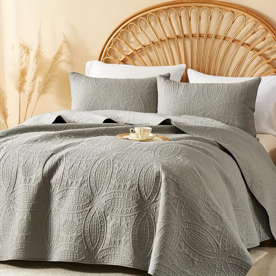 3pcs Quilt Set Bedspreads - Soft Cool & Refreshing Summer Quilt Lightweight Microfiber Bedspread - Modern Style Coin Pattern Coverlet For All Seasons - Gifts For The Family (1 Quilt, 1 Or 2 Pillow Shams) - Image 23