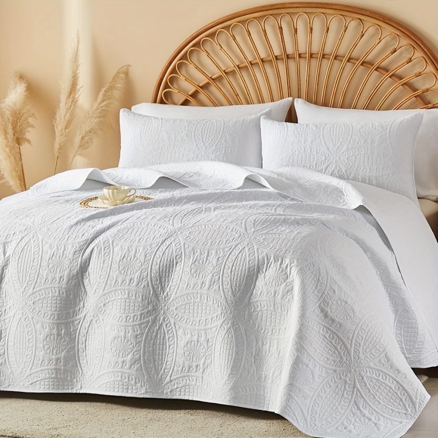 3pcs Quilt Set Bedspreads - Soft Cool & Refreshing Summer Quilt Lightweight Microfiber Bedspread - Modern Style Coin Pattern Coverlet For All Seasons - Gifts For The Family (1 Quilt, 1 Or 2 Pillow Shams) - Image 14