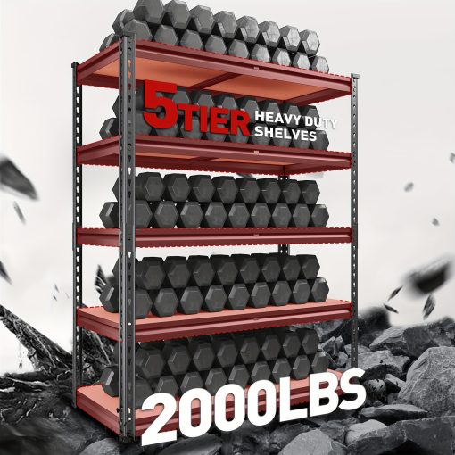 2000LBS Garage Shelving Storage Shelves Heavy Duty Shelving 5 Tier Metal Shelving Units For Garage Shelves 72"H X35.5"W X 15.8"D, Adjustable Metal Shelving Unit For Garage Shelves Utility Rack Shelf For Basement Pantry Closet Shelves, Black, Utility Shelves - Image 2