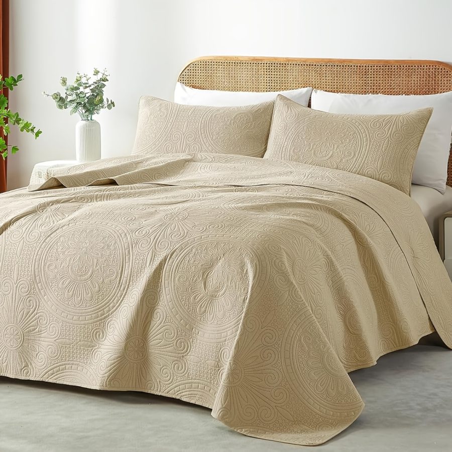 3pcs Quilt Set Bedspreads - Soft Cool & Refreshing Summer Quilt Lightweight Microfiber Bedspread - Modern Style Coin Pattern Coverlet For All Seasons - Gifts For The Family (1 Quilt, 1 Or 2 Pillow Shams) - Image 9