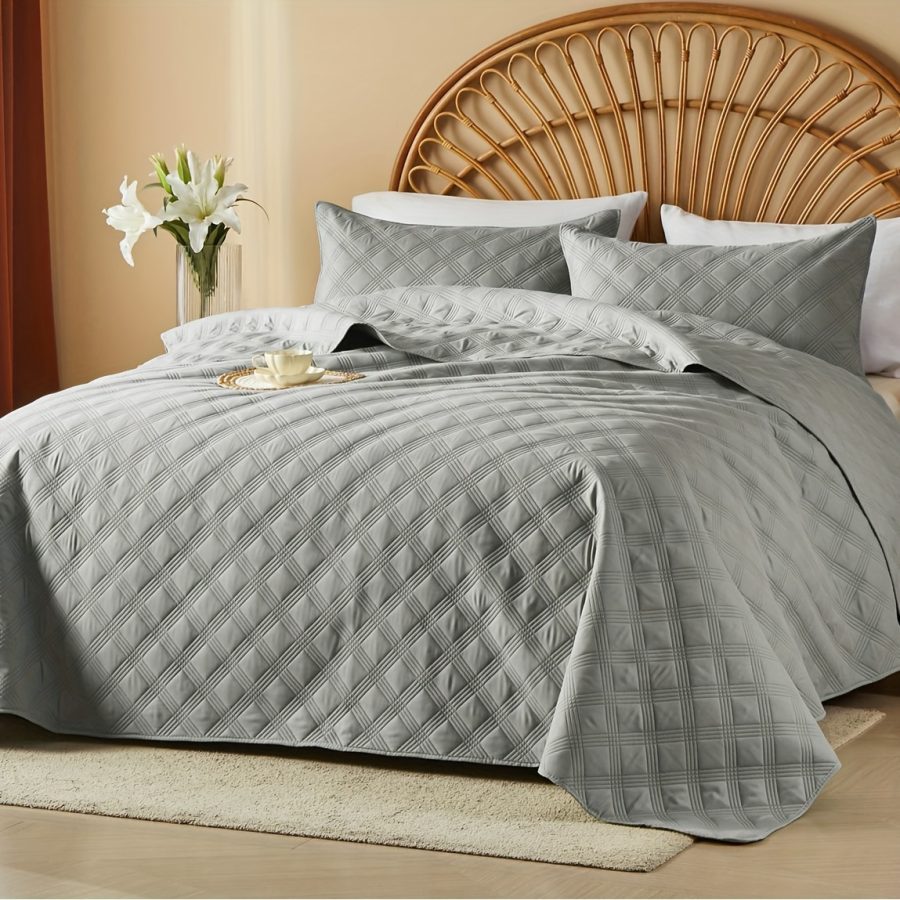 3pcs Quilt Set Bedspreads - Soft Cool & Refreshing Summer Quilt Lightweight Microfiber Bedspread - Modern Style Coin Pattern Coverlet For All Seasons - Gifts For The Family (1 Quilt, 1 Or 2 Pillow Shams) - Image 43