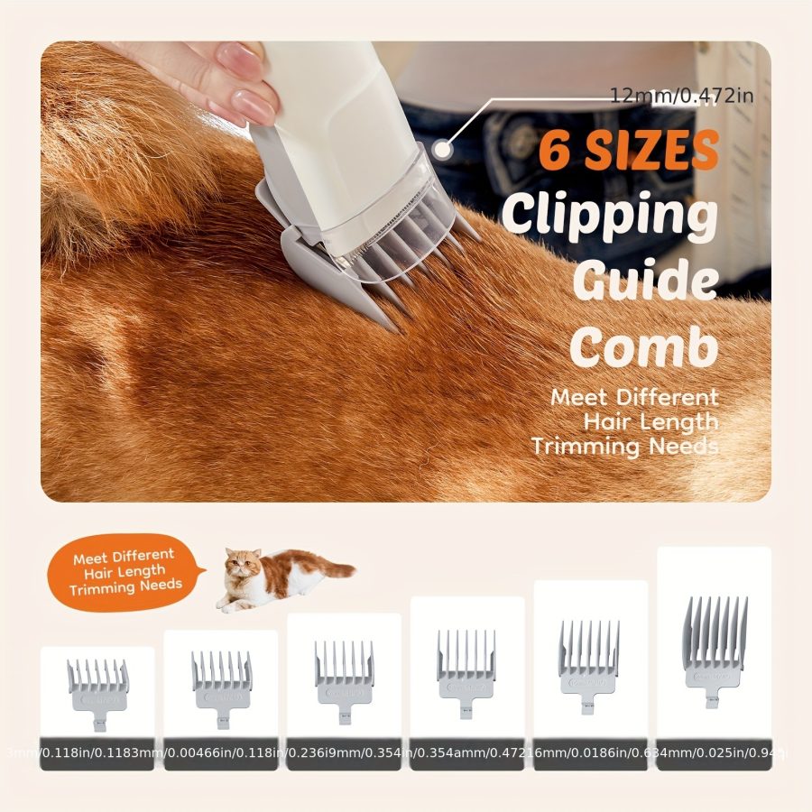 Pet Grooming Vacuum Kit 5 in 1, Vacuum Suction Strong Power 99% Pet Hair, Professional Clippers with 6 Guide Combs, Mulifunctional Grooming Tools for Dogs Cats and Other Animals - Image 8
