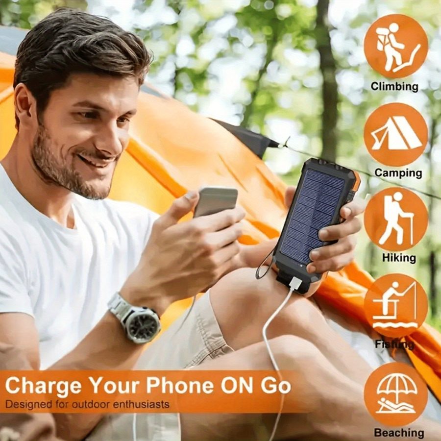Portable Solar Mobile Phone Charger, Camping External Battery Charger For Mobile Phones, 2 USB/ LED Flashlights With Compass For Outdoor Activities, 15800/20000mAh Portable Solar Power Bank - Image 4