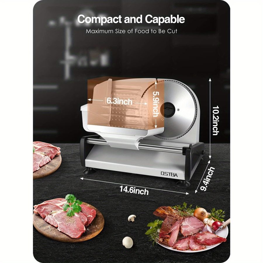 OSTBA Electric Meat Slicer with Child Lock Protection, Removable 7.5" Stainless Steel Blade & Food Carriage, Adjustable Thickness for Meat, Cheese, Bread (150W/200W) - Image 7