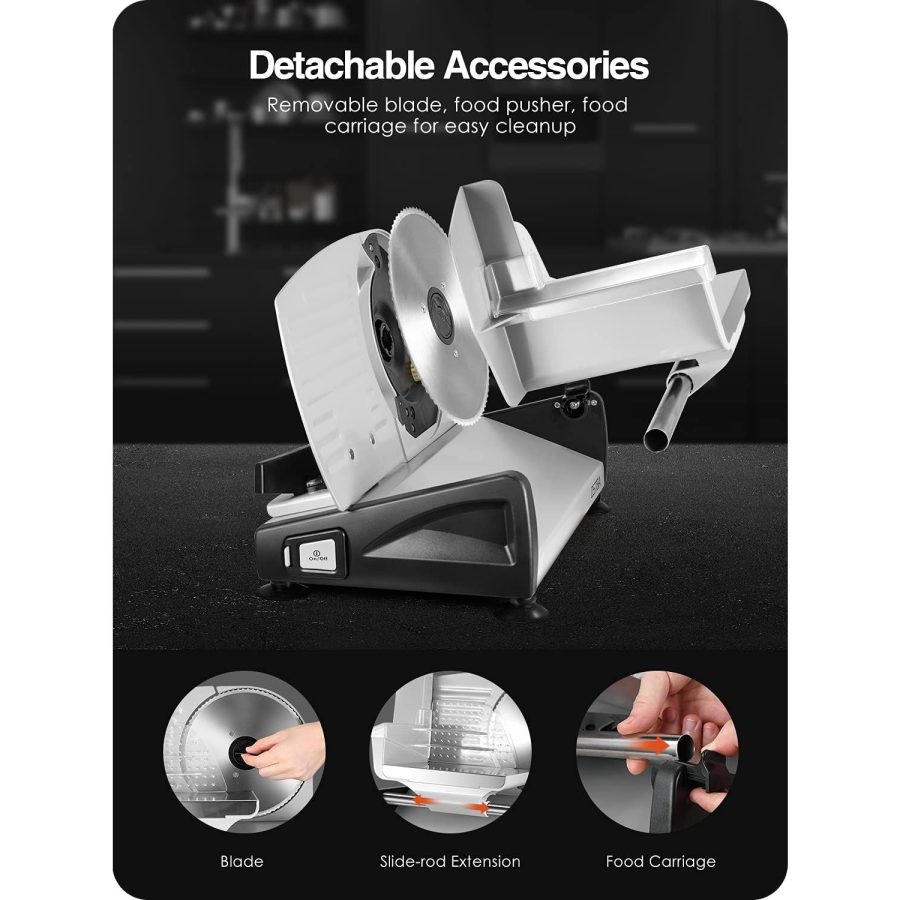 OSTBA Electric Meat Slicer with Child Lock Protection, Removable 7.5" Stainless Steel Blade & Food Carriage, Adjustable Thickness for Meat, Cheese, Bread (150W/200W) - Image 4