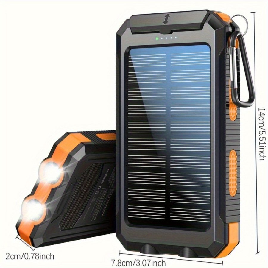 Portable Solar Mobile Phone Charger, Camping External Battery Charger For Mobile Phones, 2 USB/ LED Flashlights With Compass For Outdoor Activities, 15800/20000mAh Portable Solar Power Bank - Image 2