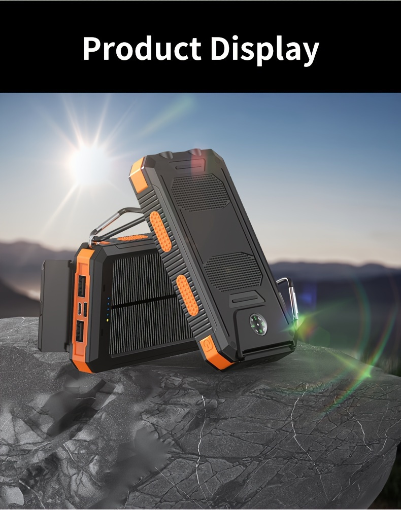 Portable Solar Mobile Phone Charger, Camping External Battery Charger For Mobile Phones, 2 USB/ LED Flashlights With Compass For Outdoor Activities, 15800/20000mAh Portable Solar Power Bank