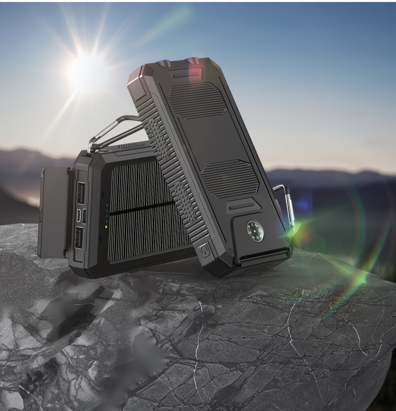 Portable Solar Mobile Phone Charger, Camping External Battery Charger For Mobile Phones, 2 USB/ LED Flashlights With Compass For Outdoor Activities, 15800/20000mAh Portable Solar Power Bank