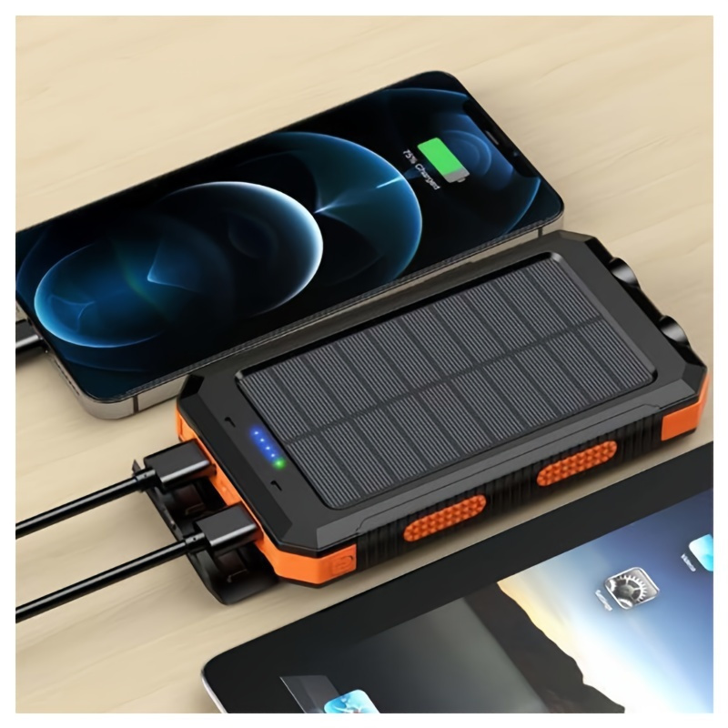 Portable Solar Mobile Phone Charger, Camping External Battery Charger For Mobile Phones, 2 USB/ LED Flashlights With Compass For Outdoor Activities, 15800/20000mAh Portable Solar Power Bank