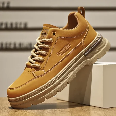 Men Leather Casual Shoes Outdoor Thick Sole Men Work Boots Comfortable Walking Sports Shoes for Men Designer Anti-Slip Men Shoes