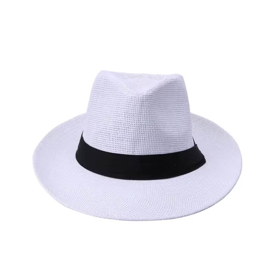 Hot Fashion Summer Casual Unisex Beach Trilby Large Brim Jazz Sun Hat Panama Hat Paper Straw Women Men Cap With Black Ribbon - Image 2
