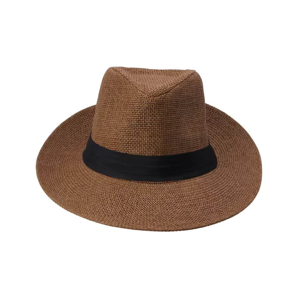 Hot Fashion Summer Casual Unisex Beach Trilby Large Brim Jazz Sun Hat Panama Hat Paper Straw Women Men Cap With Black Ribbon - Image 4