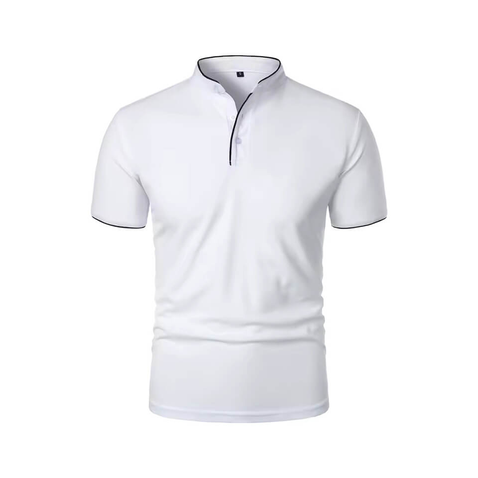 Men Businses T-shirts Casual Male Stand Collar Short Sleeve Patchwork T-shirt Tops - Image 3