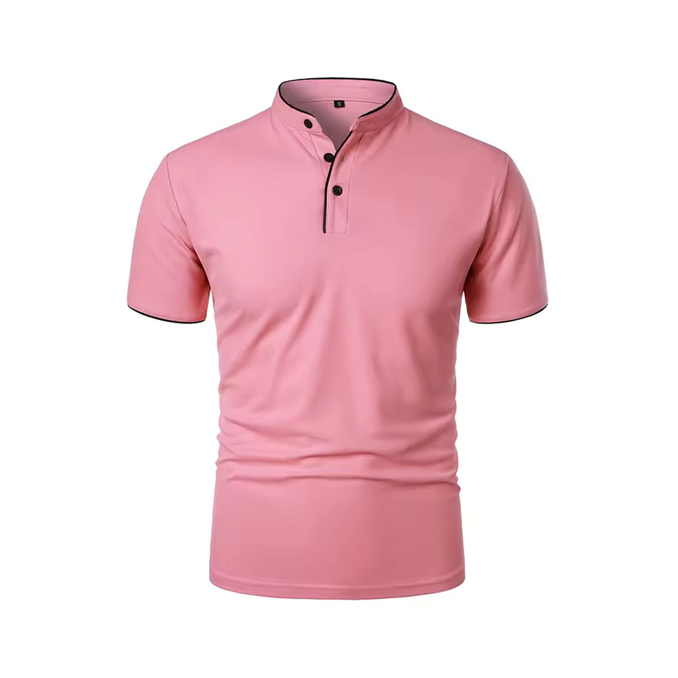 Men Businses T-shirts Casual Male Stand Collar Short Sleeve Patchwork T-shirt Tops - Image 5